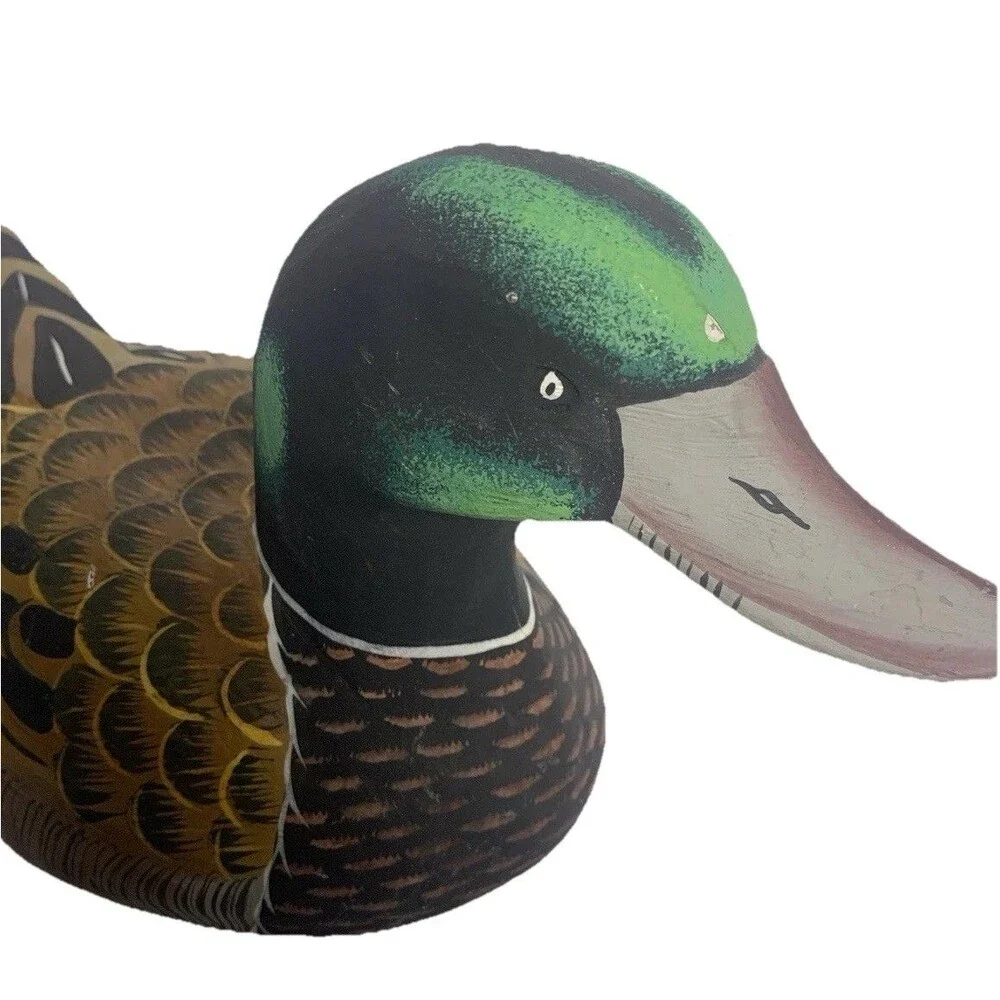 Vtg Hand Painted Wood Duck Decoy, Decorative, 12” Long